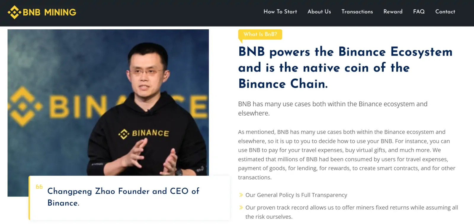На официальном сайте BnB-Mining рассказывается про общую политику